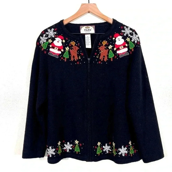 Tiara Christmas Santa and Reindeer Cardigan - Picture 1 of 5